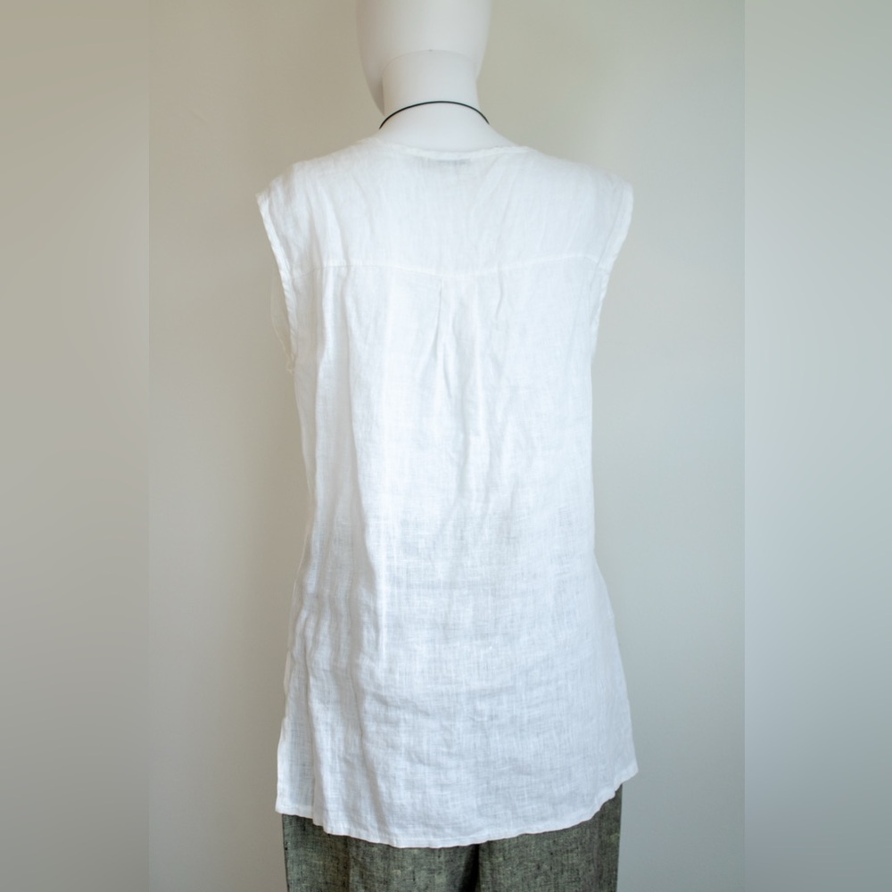Marina Gigli White Lace Linen V-Neck Tunic Blouse Elegant Sleeveless Womens Top - Picture 4 of 12